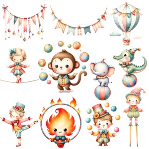 Circus Watercolor Clipart Set, Animals Illustration, Little Clown ...