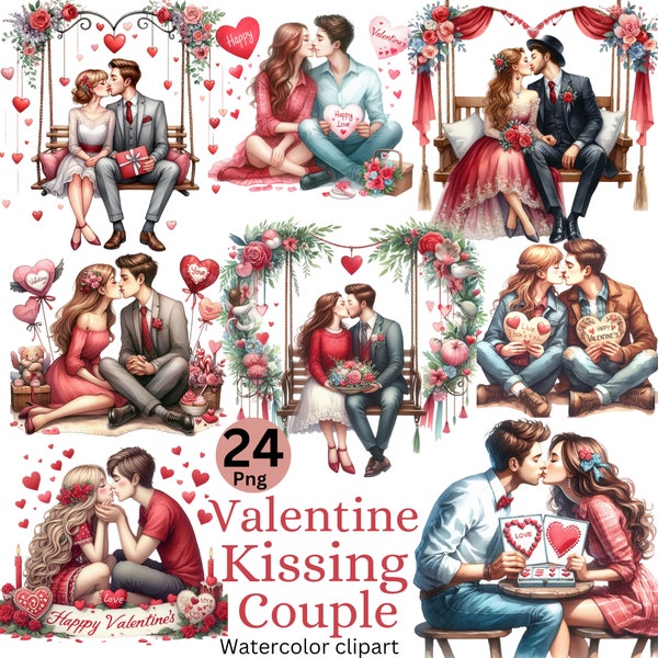 Valentine Couple Clipart, Valentines Kissing Couple Clipart, Couple Kissing,Anime Girl Clipart, Valentines Day Clipart,Anime Girl Stickers