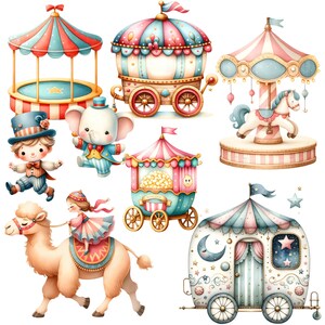 Circus Watercolor Clipart Set, Animals Illustration, Little Clown ...