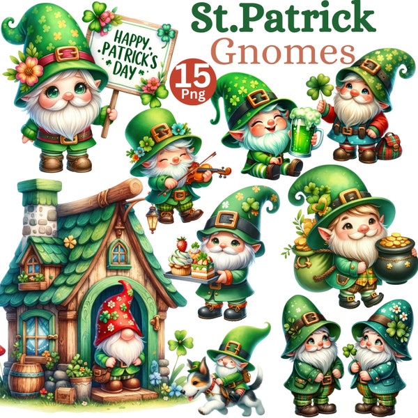 Watercolor St.Patrick's Day Gnomes Clipart,St.Patrick Gnome PNG,St.Patrick's Day graphics,St.Patrick's Day Png, Gnome Sublimaton