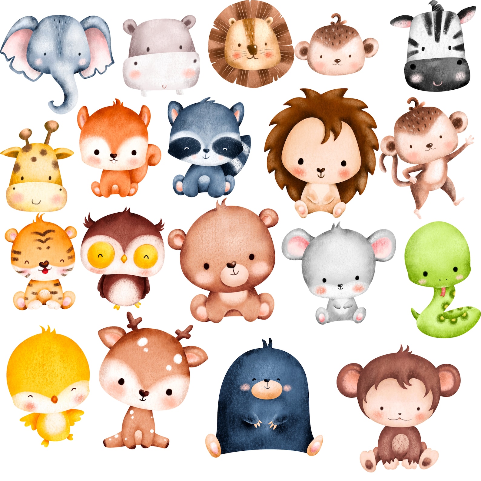 Watercolor Safari Animals Clipart Cute Baby Safari Animals - Etsy