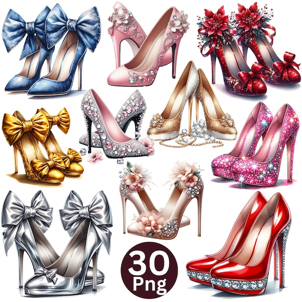 Elegant Floral Prom Shoes &High Heels Clipart Bundle -for Paper Crafts Floral High Heels Watercolor Clipart Digital Download Bride shoes