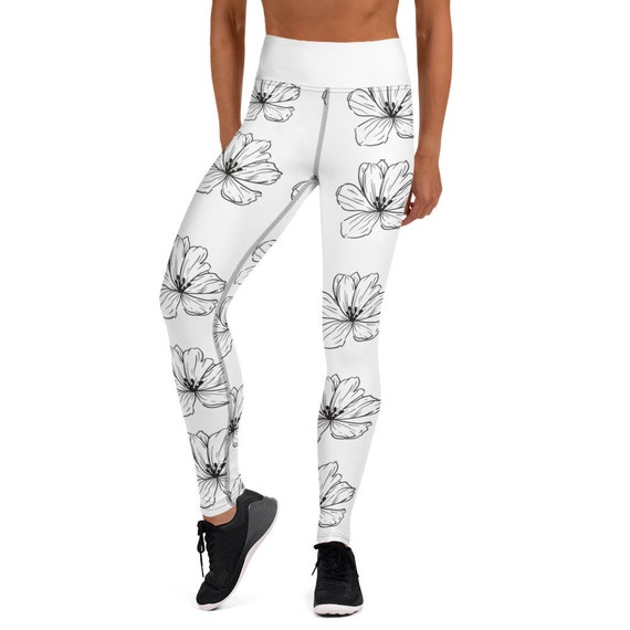 WHITE FLOWER LEGGINGS. Super Soft Leggings. Yoga Leggings. High