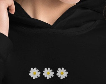 Print Archives Embroidered Daisy Flower Hoodie