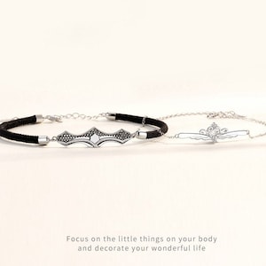 Knight and Princess Sterling Silver Zircon Couple Matching Bracelets bf and gf Gift Bracelets gift for her Valentine's Day Anniversary gifts