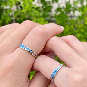 Meteor Galaxy Star Couple Matching Rings Set Silver Couple Rings Zodiac ...