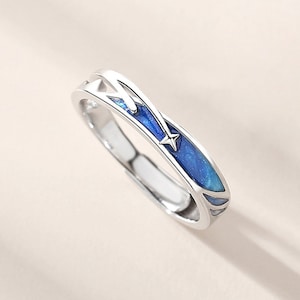 Meteor Galaxy Star Couple Matching Rings Set Silver Couple Rings Zodiac ...