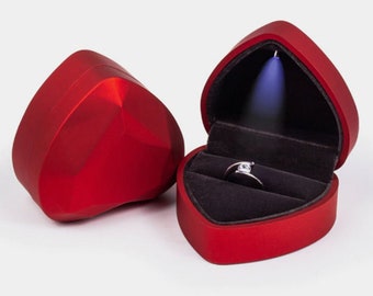 Red Heart Shaped Jewelry Ring Necklace Led Light Box