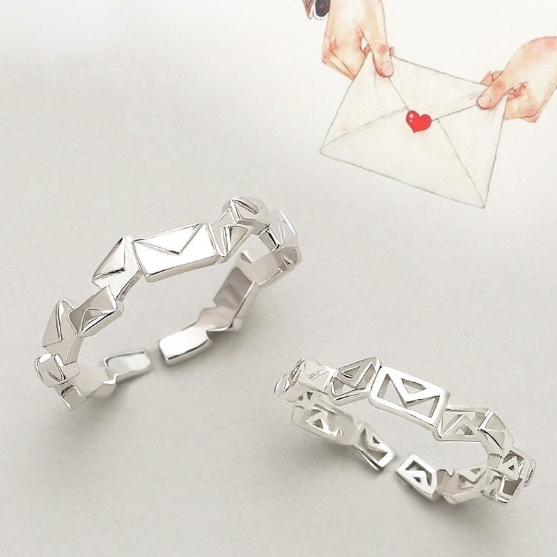Carta de amor Promesa Declaracion romantica lindo pareja que empareja anillos Sterling ajustable regalo de aniversario de plata para novio novia Etsy Espana