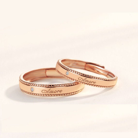 Amore Italian Rose Gold Love Statement Promise Adjustable Open Band Silver Couple Cute Rings Gift for Girlfriend Boyfriend Anniversary Etsy