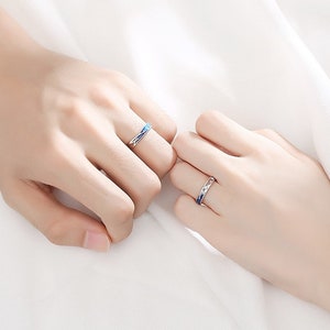 Meteor Galaxy Star Couple Matching Rings Set Silver Couple Rings Zodiac ...