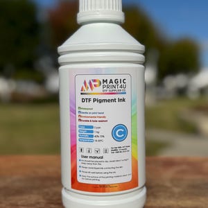 DTF Pigment Ink Set - CMYK + White Ink Bottles for Vibrant Transfers. Epson ink