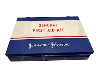 Vintage Johnson & Johnson Metal First Aid Kit with Original Contents 1950