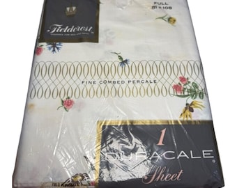 Vintage Fieldcrest Duracale Full Flat Sheet 81x108 Floral Field Flowers NOS