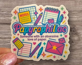 Papyrophiliac Sticker – Stationery Lover Vinyl Sticker, Paper Lover Definition Sticker, Cute Planner Laptop Decal