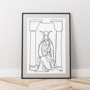 High Priestess tarot major arcana minimalist single line art drawing digital download printable apartment aesthetic magic divine feminine