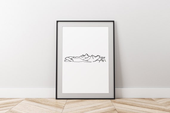 Grand Tetons minimalist one line drawing digital download printable art National Park outdoor hiking aesthetic mountains apartment decor