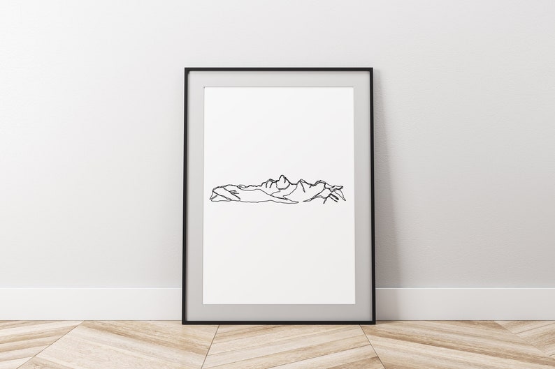 Grand Tetons minimalist one line drawing digital download printable art National Park outdoor hiking aesthetic mountains apartment decor image 1