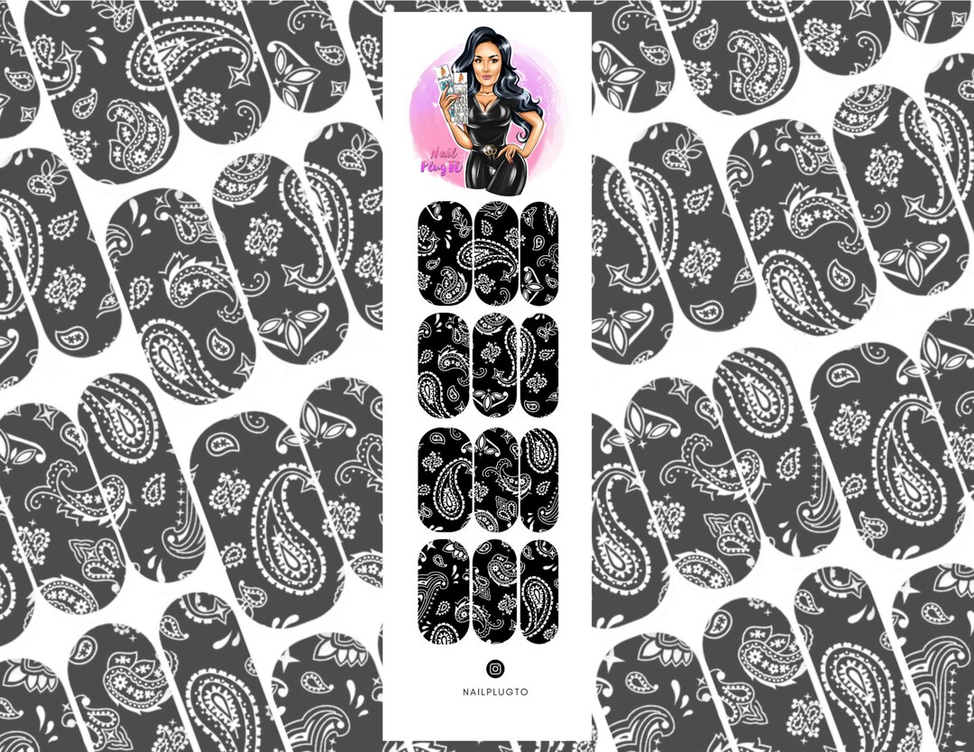 Black Bandana Nail Decals Waterslide Decals Nail Art Nail Stickers Etsy