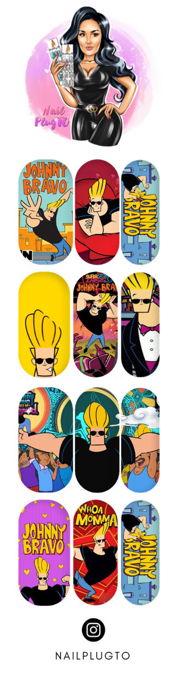 Johnny Bravo Nail Decals - Waterslide Decals - Nail Art - Nail Stickers