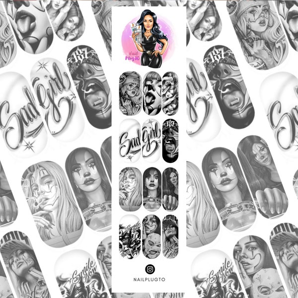 Chicana Nail Decals - Waterslide Decals - Nail Art - Nail Stickers