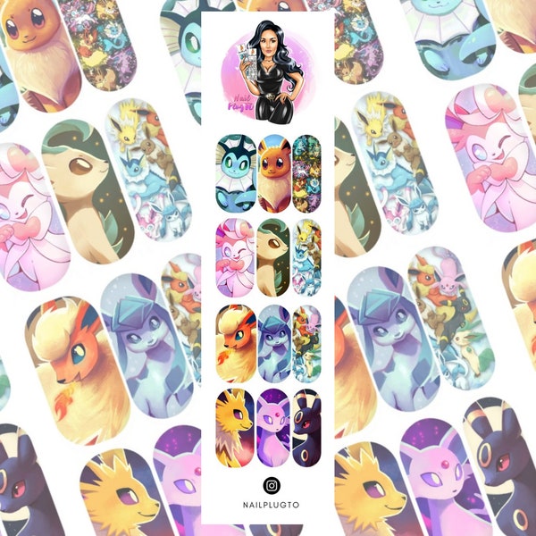 Eevee Evolution Nail Decals - Waterslide Decals - Nail Art - Nail Stickers