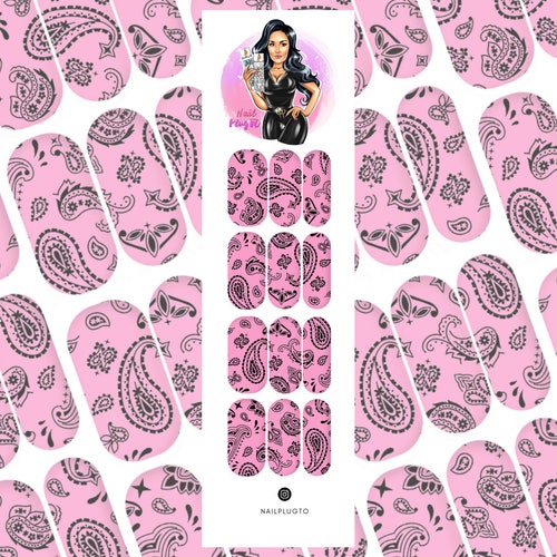 Pink Bandana Nail Decals Waterslide Decals Nail Art Nail Etsy