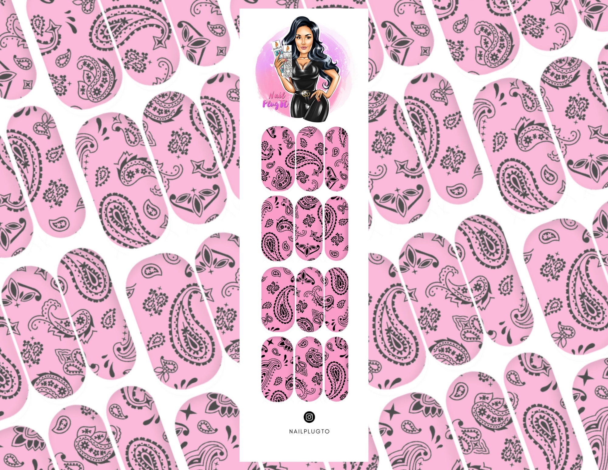 Pink Bandana Nail Decals Waterslide Decals Nail Art Nail Etsy