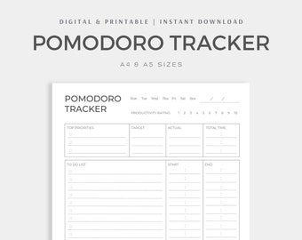 Pomodoro Tracker, Pomodoro Planner, Time Management, Productivity Planner, Work Organization, To Do List, Daily Pomodoro Time, A4/A5, PDF