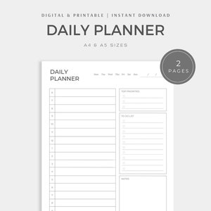 Minimalist Daily Planner, Digital/Printable, Productivity Planner, Notes, To Do List, Study Planner, Organization, Work Planning, A4/A5, PDF