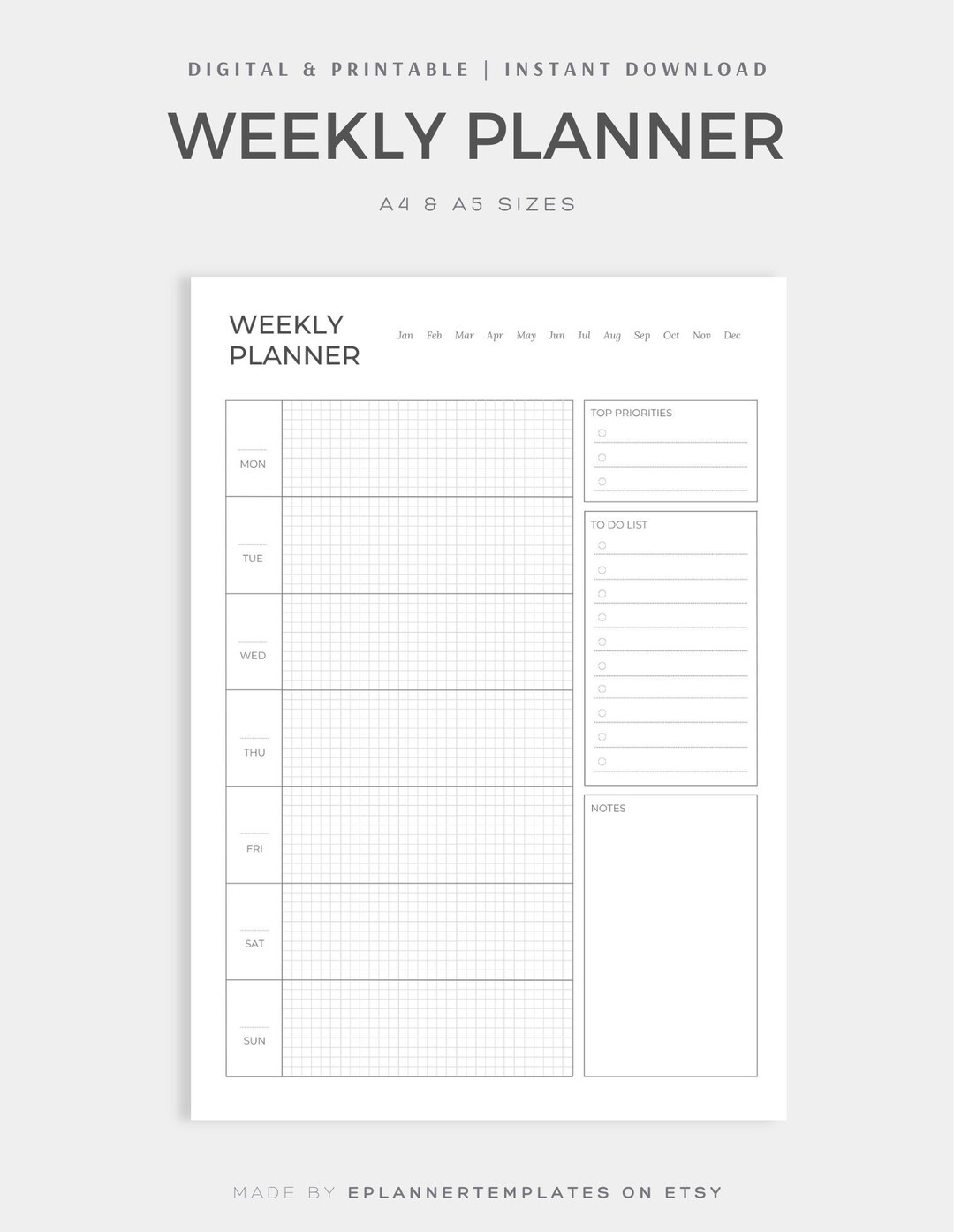 Minimalist Weekly Planner, Weekly Desk Planner, Printable/digital