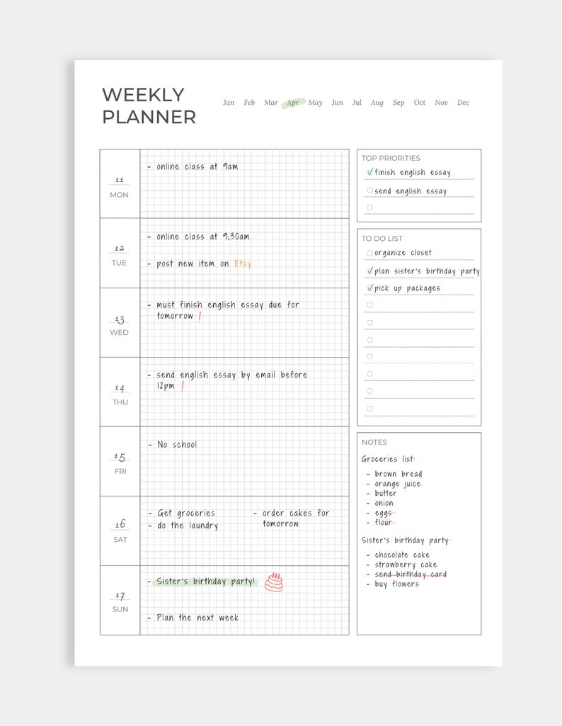 Minimalist Weekly Planner, Weekly Desk Planner, Printable/digital
