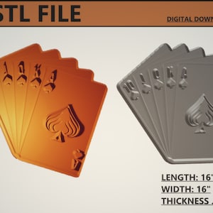 Archivo STL 3D para enrutador CNC, archivo STL de mano de póquer para enrutamiento CNC, representación de una mano de póquer, archivo de fresado 3D de cartas