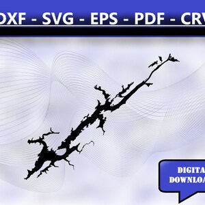 Lake Guntersville Alabama kaart silhouet vorm svg dxf pdf eps crv vector grafisch ontwerp, laserbestand, zeefdrukbestand