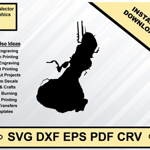 Portage Lake Michigan Map Silhouette Shape svg dxf pdf eps crv vector graphic design, Laser File, Screen Printing File