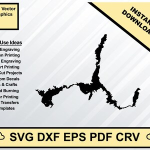 Lake Mead Nevada Kaart Silhouet Vorm svg dxf pdf eps crv vector grafisch ontwerp, Laser Bestand, Screen Printing File, CNC Cut File