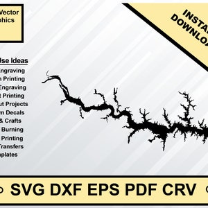 Lake Gaston North Carolina Map Silhouette Shape svg dxf pdf eps crv vector graphic design, Laser File, Screen Printing File