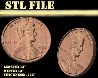 Penny 3D Render STL File for CNC Router, STL Engraving file for a Penny, 3D Milling file for Cnc Routing a Penny