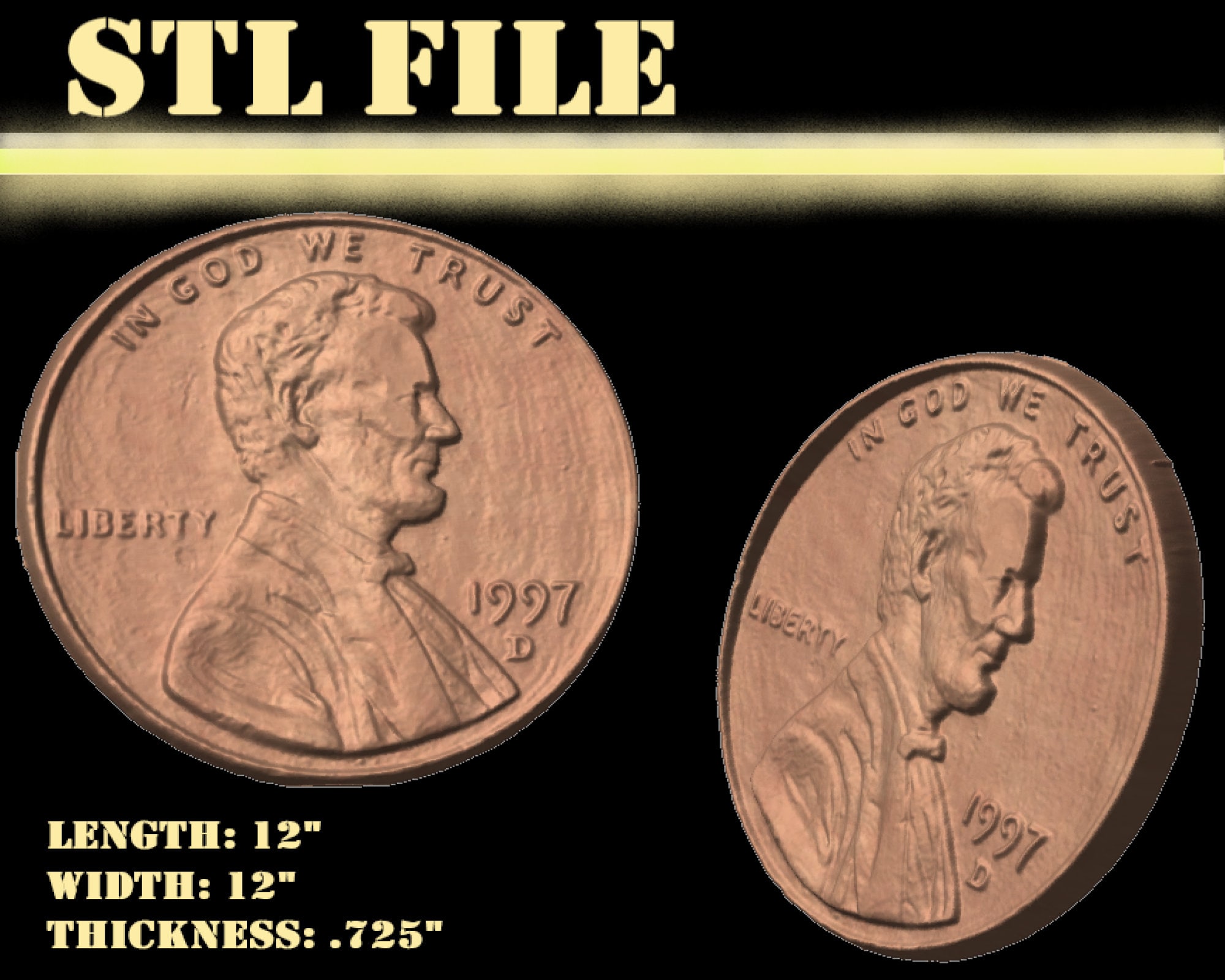 Penny 3D Render STL File for CNC Router, STL Engraving File for a Penny ...