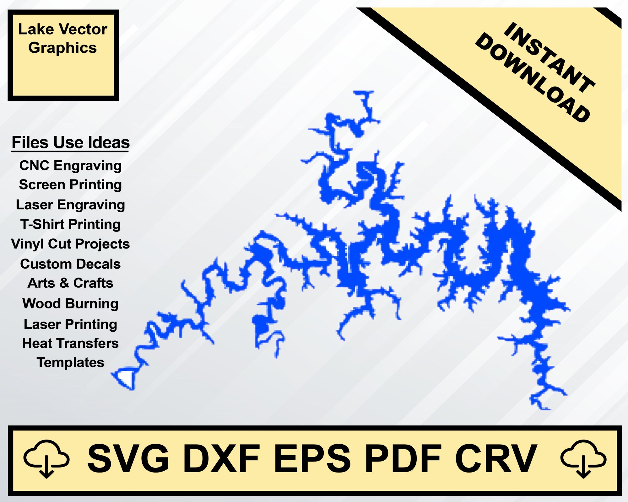 Table Rock Lake Map Svg Dxf Pdf Eps Crv Vector Graphic Design, Laser