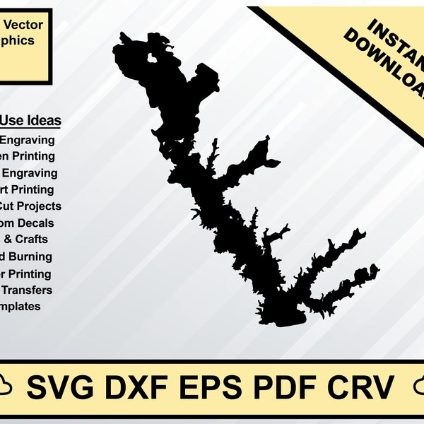Cedar Creek Lake Texas Map Silhouette Shape svg dxf pdf eps crv vector graphic design, Laser File, Screen Printing File, CNC Cut File