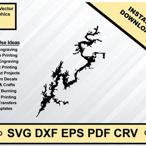 Logan Martin Lake Alabama kaart silhouet vorm svg dxf pdf eps crv vector grafisch ontwerp, laserbestand, zeefdrukbestand