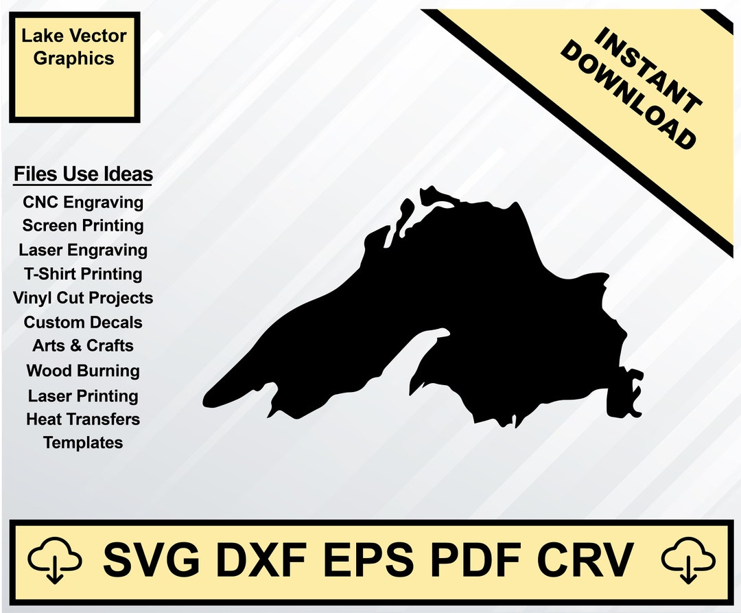 Lake Superior Michigan Map Silhouette Shape Svg Dxf Pdf Eps Crv Vector Graphic Design, Laser ...