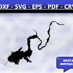 Millerton Lake California Map Silhouette Shape svg dxf pdf eps crv vector graphic design, Laser File, Screen Printing File