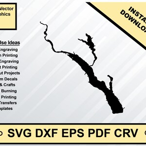 Saylorville Lake Map Silhouette Shape svg dxf pdf eps crv vector graphic design, Laser File, Screen Printing File