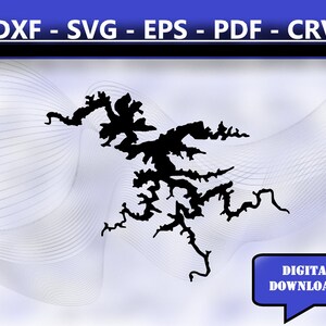 Santeetlah Lake North Carolina Map Silhouette Shape svg dxf pdf eps crv vector graphic design, Laser File, Screen Printing File