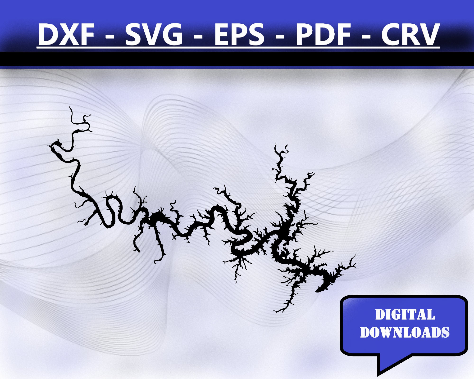 Bull Shoals Lake Arkansas Map Silhouette Shape svg dxf pdf eps crv vector graphic design, Laser File, Screen Printing File