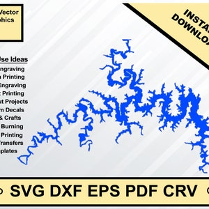 Table Rock Lake Missouri Carte svg dxf pdf eps crv vectoriel graphic, fichier laser, fichier de sérigraphie, fichier de découpe CNC
