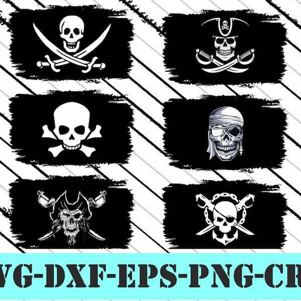 Pirate Flag 6-Pack svg dxf pdf eps crv vector graphic design, Laser File, Screen Printing File,