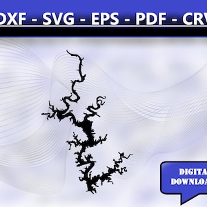 Norfork Lake Arkansas Map Silhouette Shape svg dxf pdf eps crv vector graphic design, Laser File, Screen Printing File